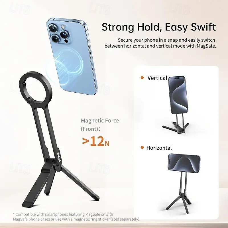 Magnetic Phone Tripod For Iphone - Aluminum Alloy Construction Compatible With Smartphones Portable Tripod Dual-sided Magnet Design For Quick Attachment.2