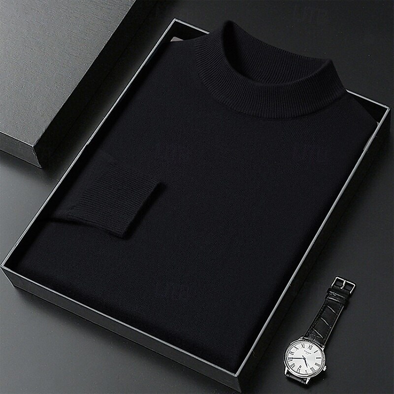 Men's Sweater Pullover Sweater Jumper Ribbed Knit Regular Tops Knitted Slim Fit Plain Turtleneck Knitwear Contemporary Casual Daily Wear Clothing Apparel Fall Camel Black M L XL3