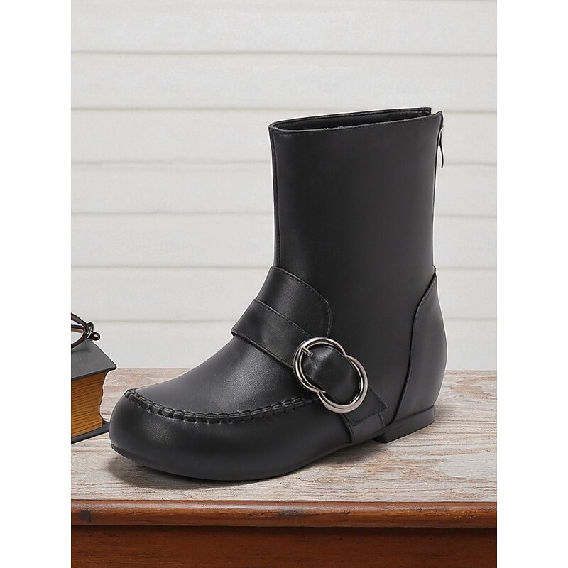 Women's Brown Wide Fit Faux Leather Ankle Boots with Metal Buckle Detail, Stylish and Comfortable, Ideal for Everyday Wear, Casual Outings and Fall Fashion4