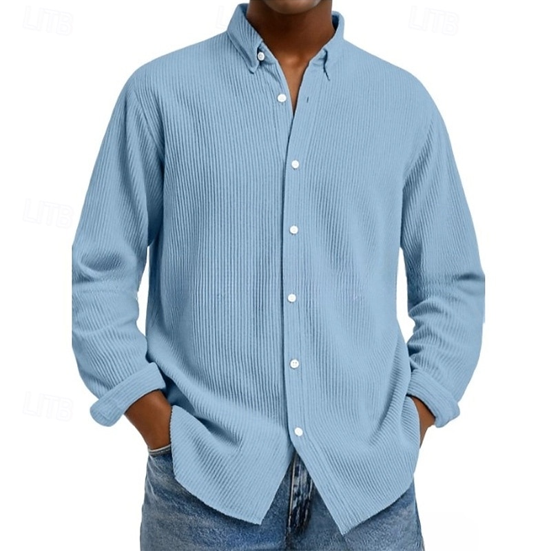 Men's Shirt Casual Shirt Corduroy Shirt Button Up Shirt Black White Light Green Red Navy Blue Long Sleeve Turndown Office / Career Street Clothing Apparel Polyester Fashion Casual3