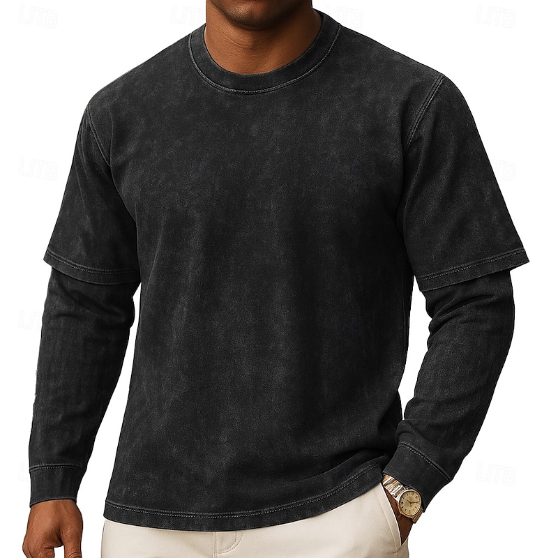Men's T Shirt Tee Tee Top Long Sleeve Crew Neck Henley Spring Fall All Seasons Plain Fashion Designer Basic Pockets Layered Vacation Street Casual Black Top Tee for Men2