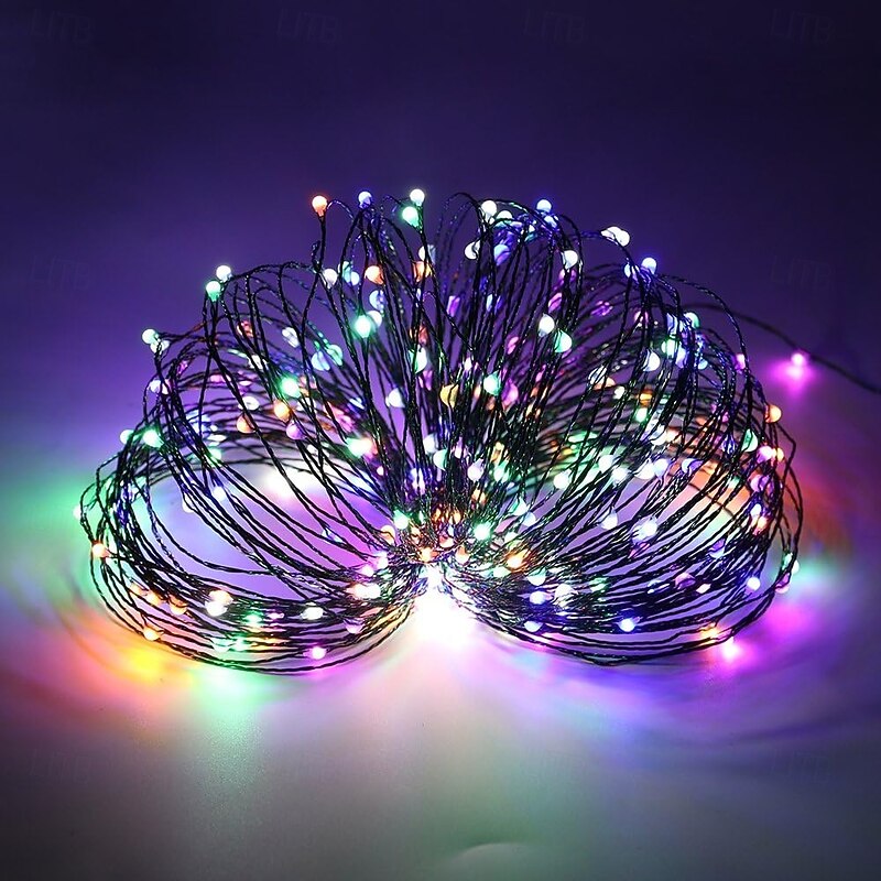 1 Pc 50M/100M-500/1000 LED Beads Christmas Halloween Valentine's Day Wedding Festival Fairy String Lights 8 Function Remote Control Indoor/Outdoor Courtyard Tree Wrapping Decorative Lights 31V2