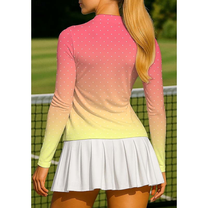 Women's Geometric Gradient Tops Sport Shirt Tennis Shirt Tennis Top Long Sleeve Zipper Floral UPF50+ UV Resistant High Elasticity Moisture Wicking Breathable Volleyball Tennis Golf Round High Neck2