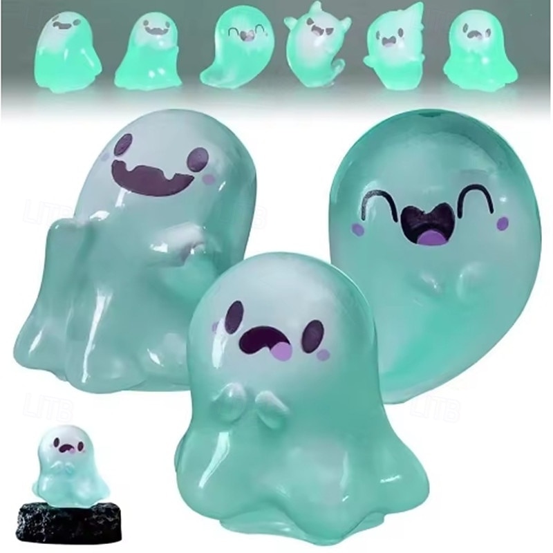 6Pcs Glowing Ghosts for Halloween Resin Decorations Glowing Ghost Keychains Doll Pendants Glowing Elf Micro Landscape Decor2