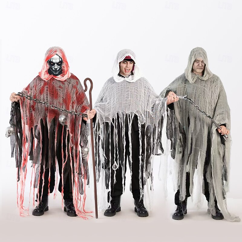 Ghost Grim Reaper Halloween Cape Cloak Horror Scary Costume Adults' Men's Halloween Carnival Performance Party Easy Halloween Costumes Dress Up