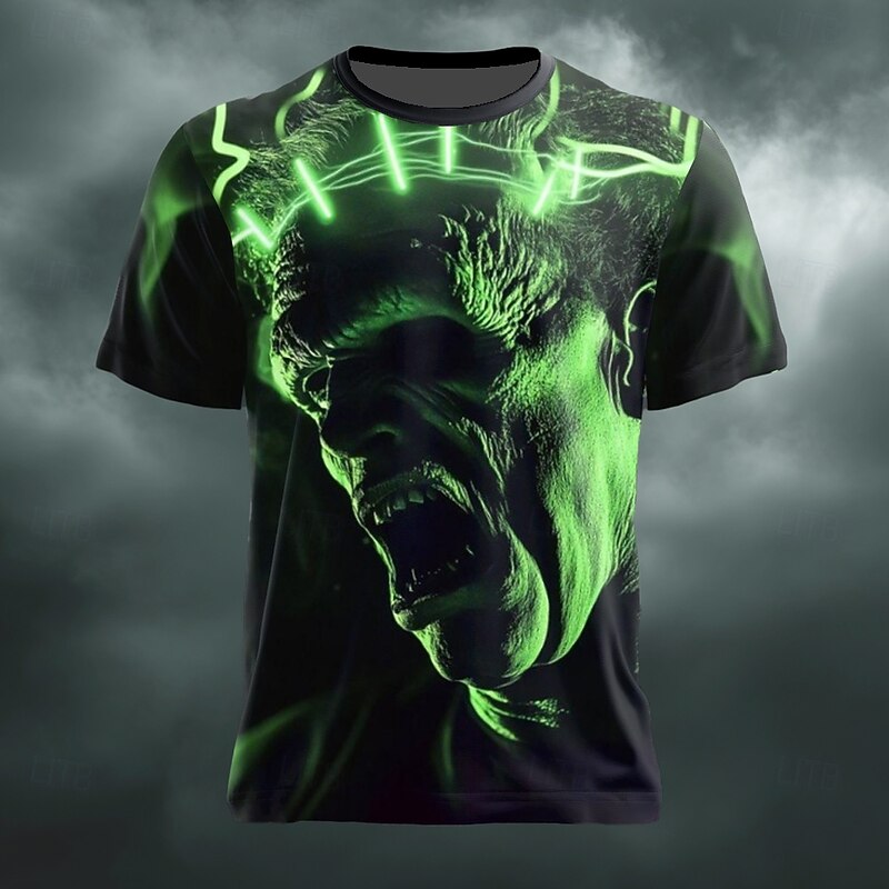 Halloween Men's Optical Illusion Zombies 3D T Shirt Short Sleeve T shirt 3D Print Crew Neck Shirt Exaggerated Designer Horror Party Street Holiday Purple Green Summer Spring All Seasons Clothing
