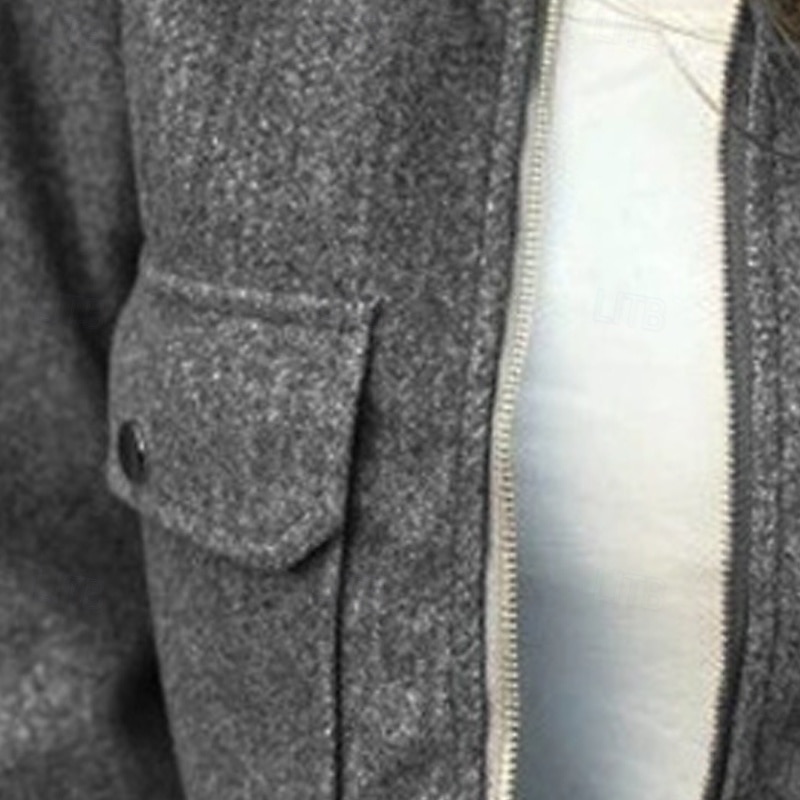 Women's Casual Jacket Warm Comfortable Pocket Fashion Outdoor Plain Going out Weekend Zipper Regular Lapel Regular Fit Long Sleeve Outerwear Apricot Gray Fall Winter4