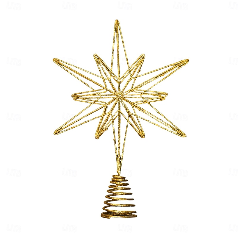 Christmas Tree Topper Star Led Light Xmas, Gold Glitter Iron Octagonal Star, Lighted Holiday Tree Topper, Hanging Xmas Decoration, Festive Home Table Decor Gift3