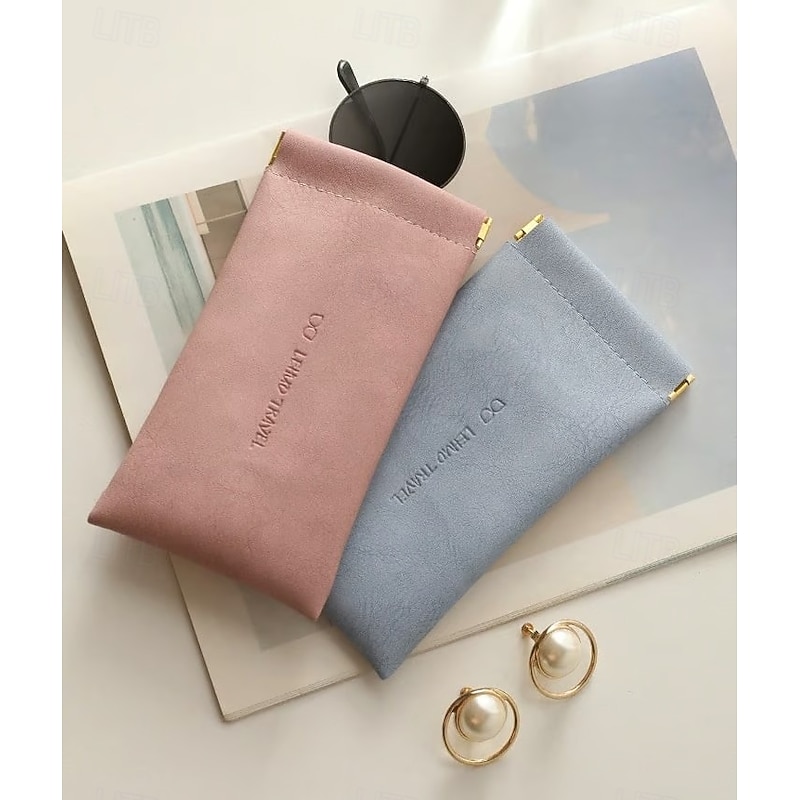 Snap Closure Leather Organizer Pouch Portable Sunglasses Case Simple Solid Color Eyewear Holder Automatic Closing Glasses Bag Unisex Leather Clutch Protective Storage Pouch For Men Women