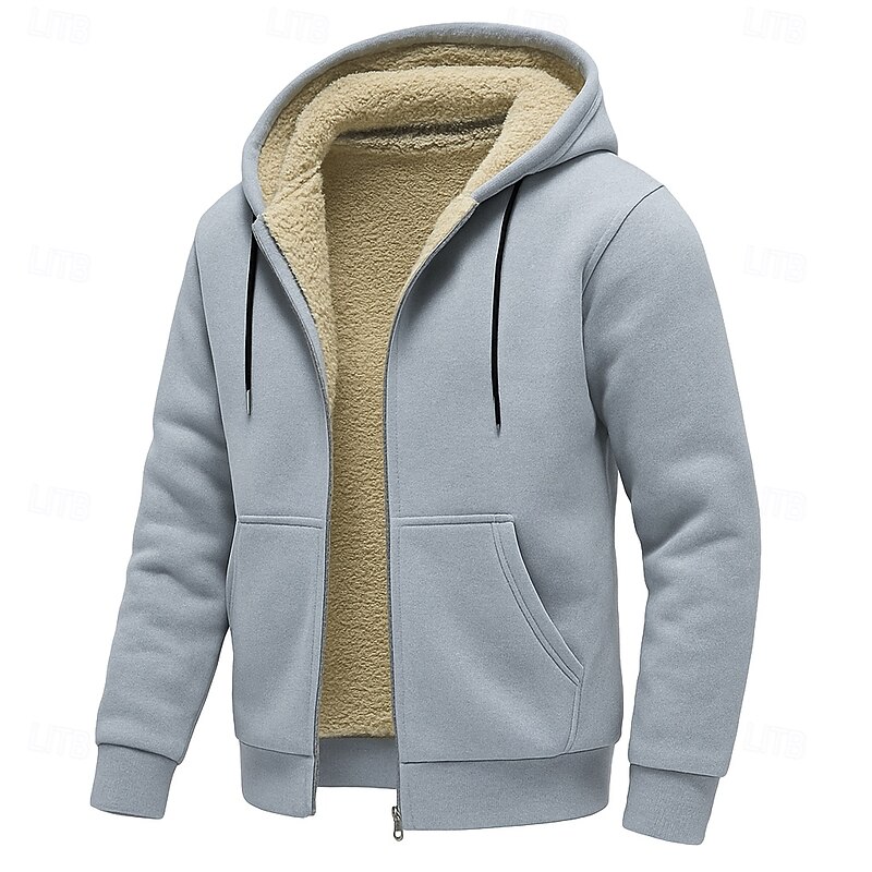 Men's Hoodie Full Zip Hoodie Fleece Hoodie Fleece lined Hoodie Black Light Grey Dark Gray Hooded Plain Sports & Outdoor Casual Daily Streetwear Cool Sportswear Fall Winter Clothing Apparel Hoodies3