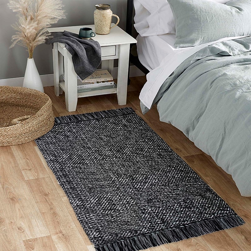 Tassel Rug For Home Hand Woven Cotton Blend Floor Mat Durable Stain Resistant Solid Color Sofa Window Seat Cushion Soft Washable Decorative Area Carpet3