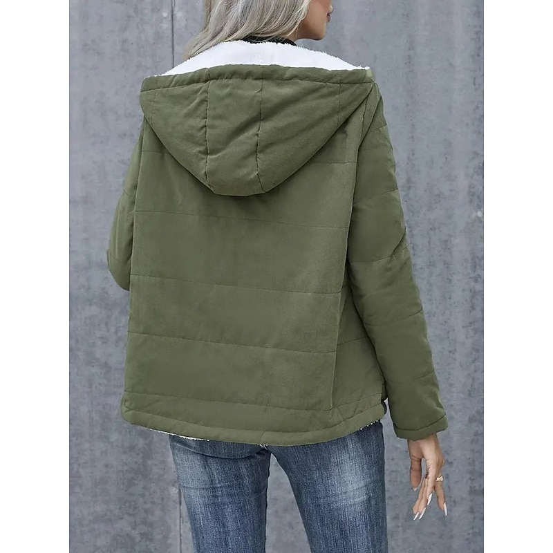 Women's Winter Coat Fleece Jacket Comfortable Breathable Pocket Casual Plain Vacation Street Casual Daily Wear Zipper Regular Hooded Regular Fit Long Sleeve Outerwear Black Blue Khaki Spring Fall3