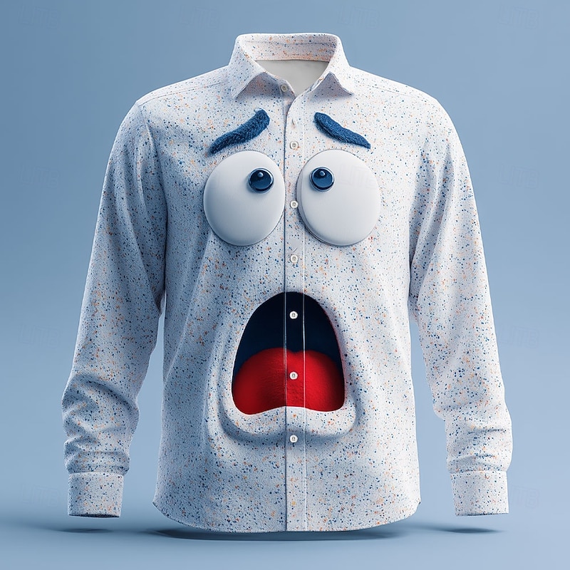 Christmas Men's 3D Cartoon Christmas Gift Awkward Face Shirt Button Up Shirt Long Sleeve Funny Outdoor Holiday Spring Fall Turndown 3D Print Collared Shirts White 1 White White 22