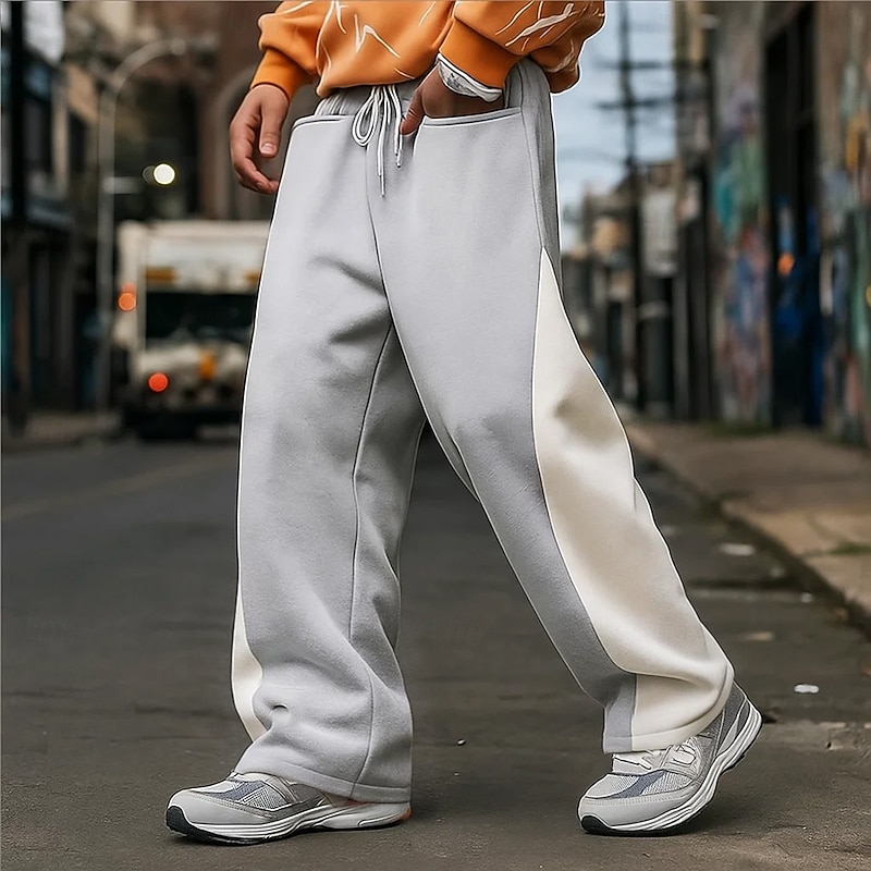 Men's Sweatpants Fleece Pants Wide Leg Sweatpants Athletic Pants Trousers Drawstring Elastic Waist Plain Moisture Wicking Breathable Full Length Sports Outdoor Casual Daily Vacation Fashion Black