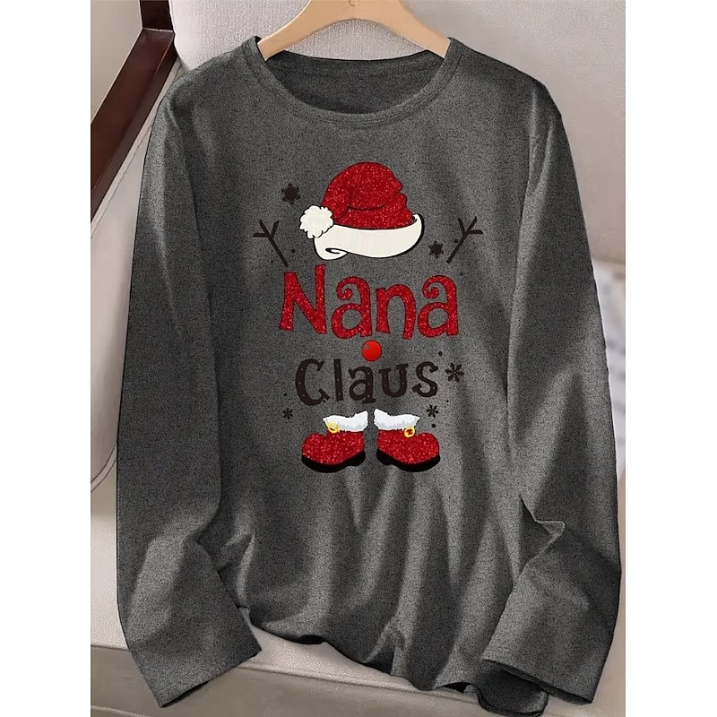 Christmas Women's T Shirt Graphic Letter Snowflake Vintage Fashion Stylish Long Sleeve Crew Neck Round Neck Regular Tops Daily Weekend Print White off-white Gray Summer Spring Fall Winter3