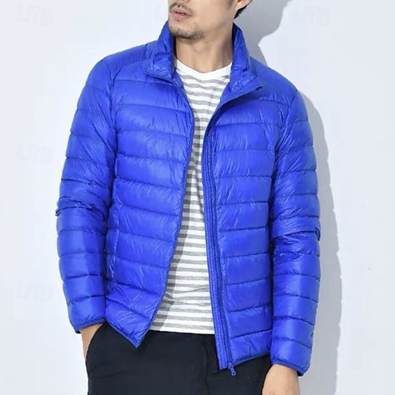 Men's Winter Coat Puffer Jacket Padded Jacket Pocket Polyster Vacation Daily Wear Date Regular Fashion Casual Comfortable Thermal Warm Winter Solid / Plain Color Wine Black Navy Blue Blue Puffer4