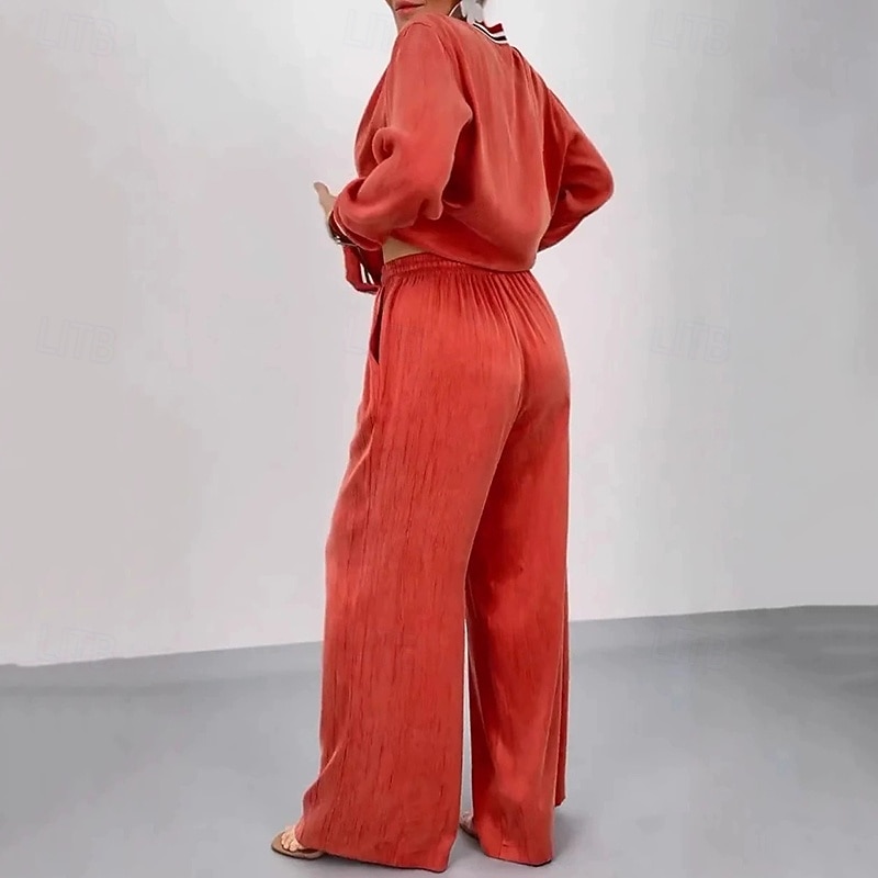 Women's Wide Leg Pants Lounge Sweatsuit with Pocket Solid Colored Clothing Suit Fall & Winter Red Blue Gym Outdoor Running Fashion Long Sleeve Sport Activewear Micro-elastic Regular Fit4