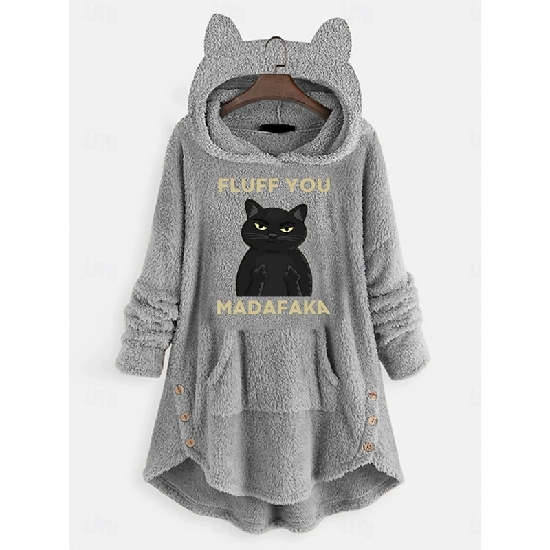 Women's Pullover Hoodie Sweatshirt Cat Letter Casual Long Sleeve Hooded Crop Tops Street Dailywear Casual Pink Wine Gray Fall Winter4