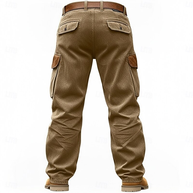 Men's Cargo Pants Trousers Faux Suede Pants Slacks Multi Pocket Plain Comfort Outdoor Casual Daily Vacation Fashion Black Army Green Micro-elastic2