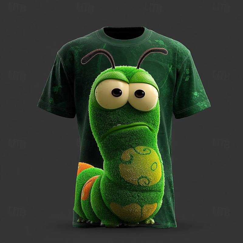 Men's Animal Funny Worm T Shirt Short Sleeve T shirt 3D Print Crew Neck Shirt Exaggerated Designer Party Holiday Green Dark Gray Gray Summer Spring Clothing Apparel S M L XL XXL XXXL2
