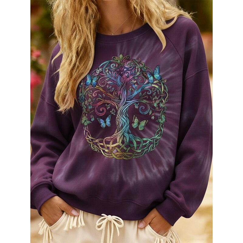 Women's Pullover Sweatshirts Floral Tie Dye Fashion Streetwear Classic Long Sleeve Crew Neck Round Neck Regular Tops Dailywear Casual Print Blue Purple Spring Fall2