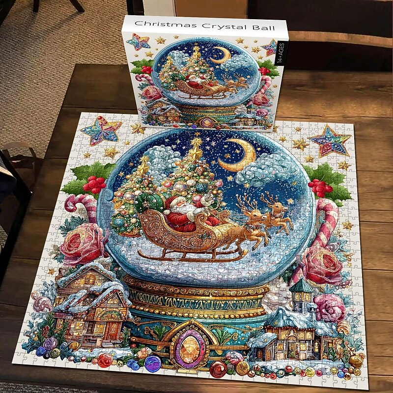 Christmas Crystal Ball Jigsaw Puzzles 1024 Pieces Home Wall Decorations Paper Puzzles Winter Puzzles for Home Decor Gifts Christmas Challenging Puzzle for Adults and Beginner3