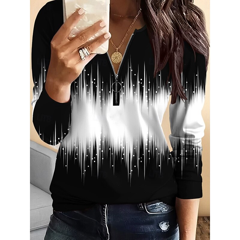 Women's T Shirt Floral Graphic Plants Vintage Fashion Stylish Long Sleeve Crew Neck Regular Tops Daily Zipper Print White Yellow Blue Spring Fall Winter3