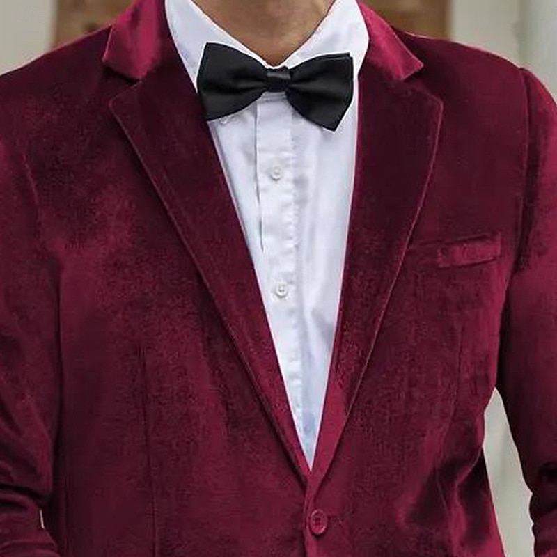 Men's Blazer Jacket Notch Collar Casual Solid Colored Velvet Blazer Burgundy Purple Tailored Fit Single Breasted One-button3
