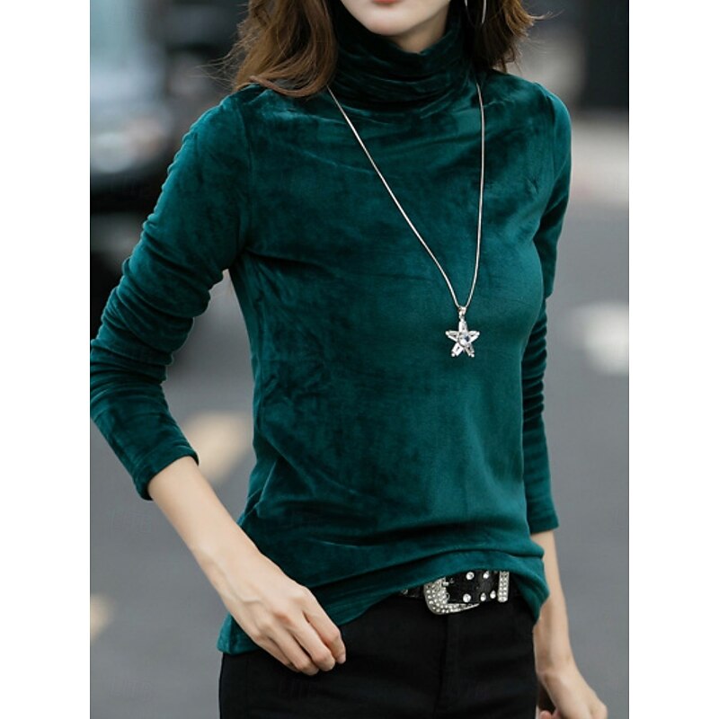 Women's Blouse Solid Color Elegant Stylish Basic Long Sleeve Turtleneck Regular Tops Daily Ruched Black Red Blue Purple Green Spring Fall Winter3