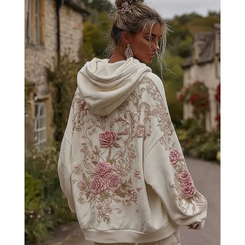 Women's Pullover Hoodies Graphic Fashion Streetwear Casual Long Sleeve Hooded Regular Tops Dailywear Casual Sports Drawstring Pocket Print White Spring Fall