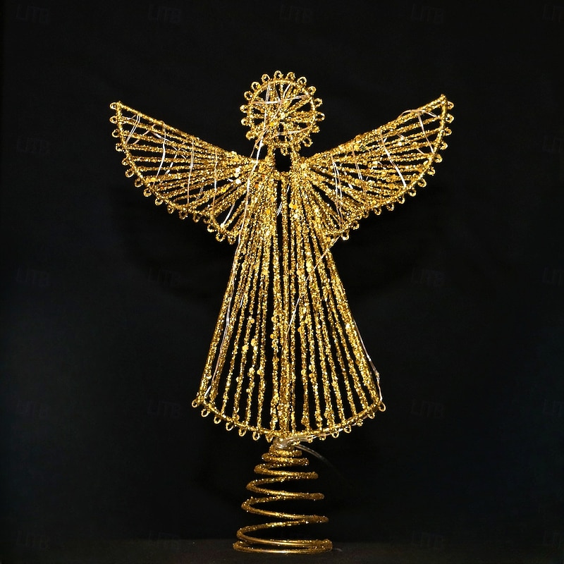 Christmas Tree Topper Angel Led Light Xmas, Gold Glitter Iron Star, Lighted Holiday Tree Topper, Festive Hanging Ornament, Xmas Home Table Decor Gift4
