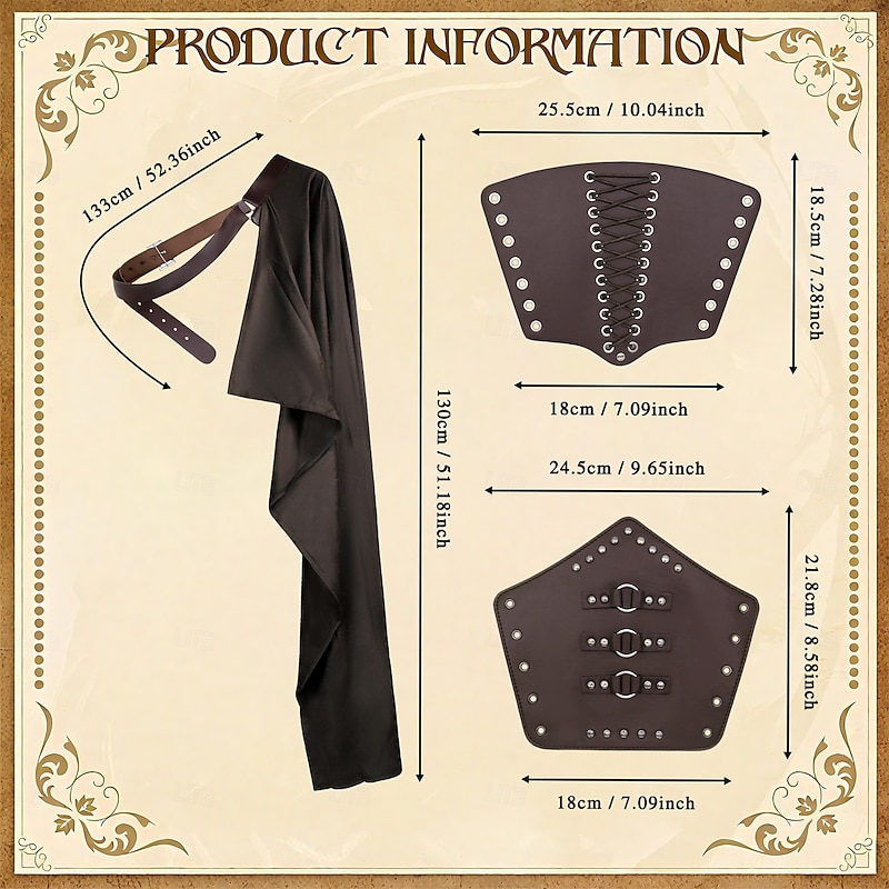 Retro Vintage Medieval Renaissance Armor Cloak Wristband Warrior Viking Fancy Dress Unisex Viking Halloween Carnival Performance LARP Ren Faire Adults Cloak Wrist Brace All Seasons4