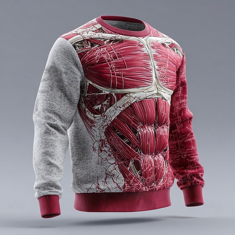 Men's Simulation Pullover Sweater Jumper Knitwear Crewneck Casual Vacation Street Daily 3D Print Keep Warm Long Sleeve Spring Fall Winter Red -1 Red -2 Red -32