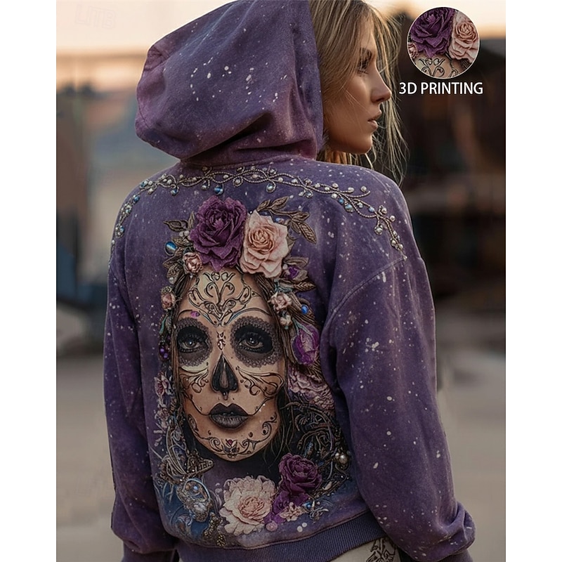 Women's Pullover Hoodies Floral Fashion Streetwear Casual Long Sleeve Hooded Regular Tops Dailywear Casual Sports Drawstring Pocket Print Purple Spring Fall2