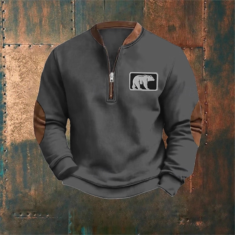 Men's Sweatshirt Pullover Hoodie Sweatshirt Pullover Quarter Zip Sweatshirt Hunting Sweatshirt Black White Red Blue Khaki Henley Plain Patchwork Sports & Outdoor Casual Daily Streetwear Cool3