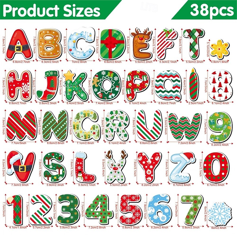 38pcs Christmas Magnetic Letters and Numbers, Soft Magnetic Stickers for Refrigerator, Mailbox, Doors, Windows, Home Décor, Kids Learning and DIY Holiday Alphabet & Number Fun2
