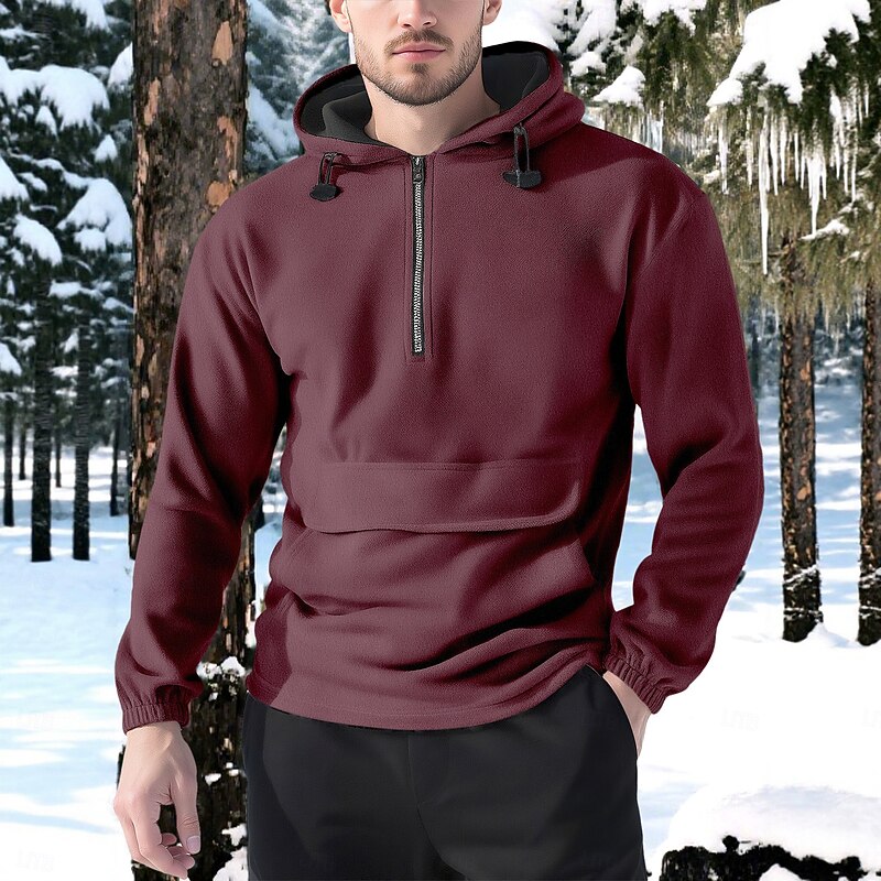 Men's Hoodie Quarter Zip Hoodie Fleece Hoodie Tactical Hoodie Black Burgundy Green Light Grey Coffee Hooded Plain Zipper Sports & Outdoor Casual Daily Streetwear Cool Sportswear Winter Spring &  Fall3