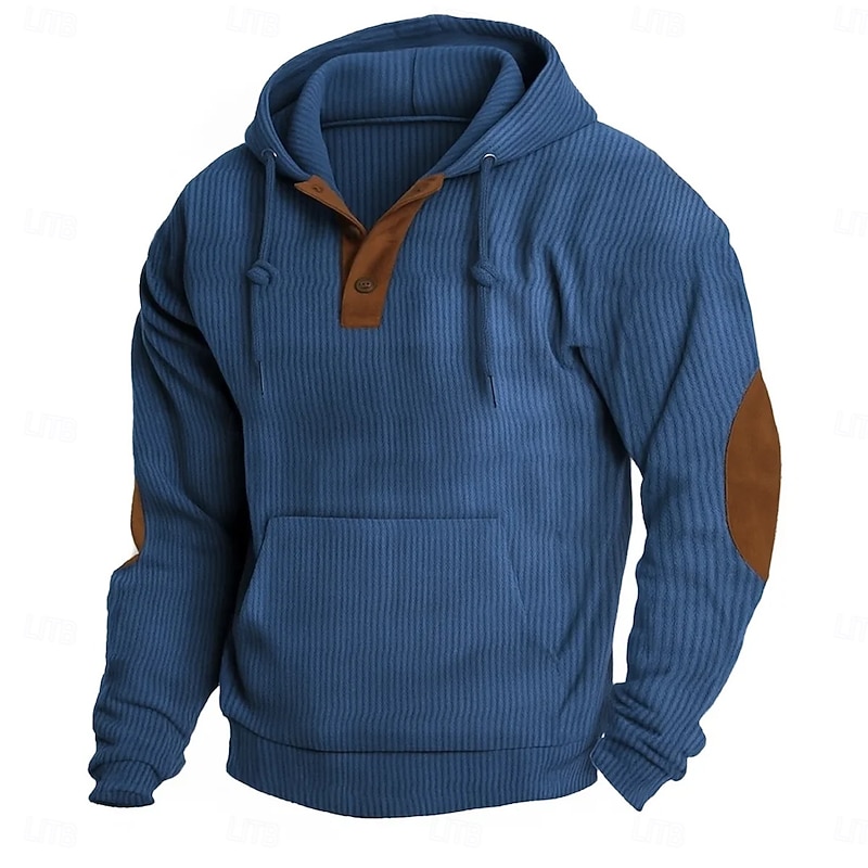 Men's Hoodie Corduroy Pullover Hoodie Sweatshirt Quarter Zip Hoodie Tactical Hoodie Navy Blue Blue Green Gray Hooded Plain Pocket Sports & Outdoor Daily Streetwear Basic Casual Workout Fall Clothing - Main Image