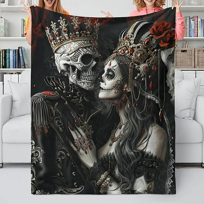 Day of the Dead Fleece Throw Blanket for Couch Skeleton 3D Mexico Dark Punk Gothic Style Party Sofa Bed Decorative Warm Blanket Home Decor
