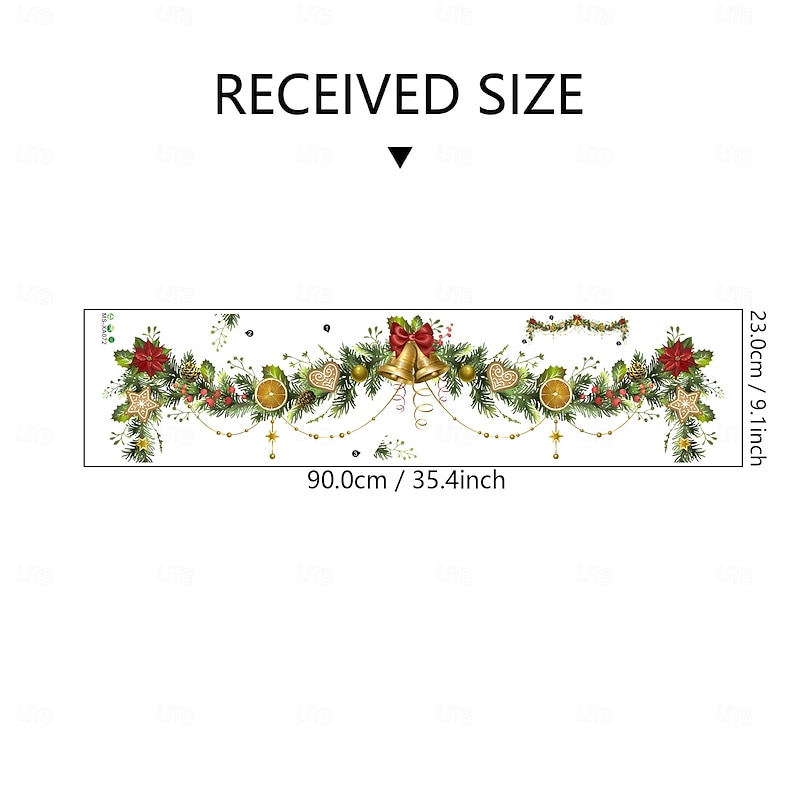 Christmas Sticker Wall Decals Pine Branch Bell Wreath Removable Vinyl Mural Holiday Party Living Room TV Background Wall Decoration Self Adhesive Home Festival Atmosphere3