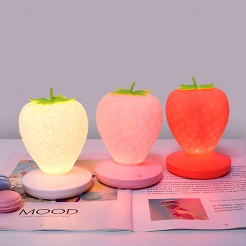 Strawberry Night Light Bedside USB Charging Decorative Silicone Lamp Children's Eye-Protecting Ambient Light Gift2