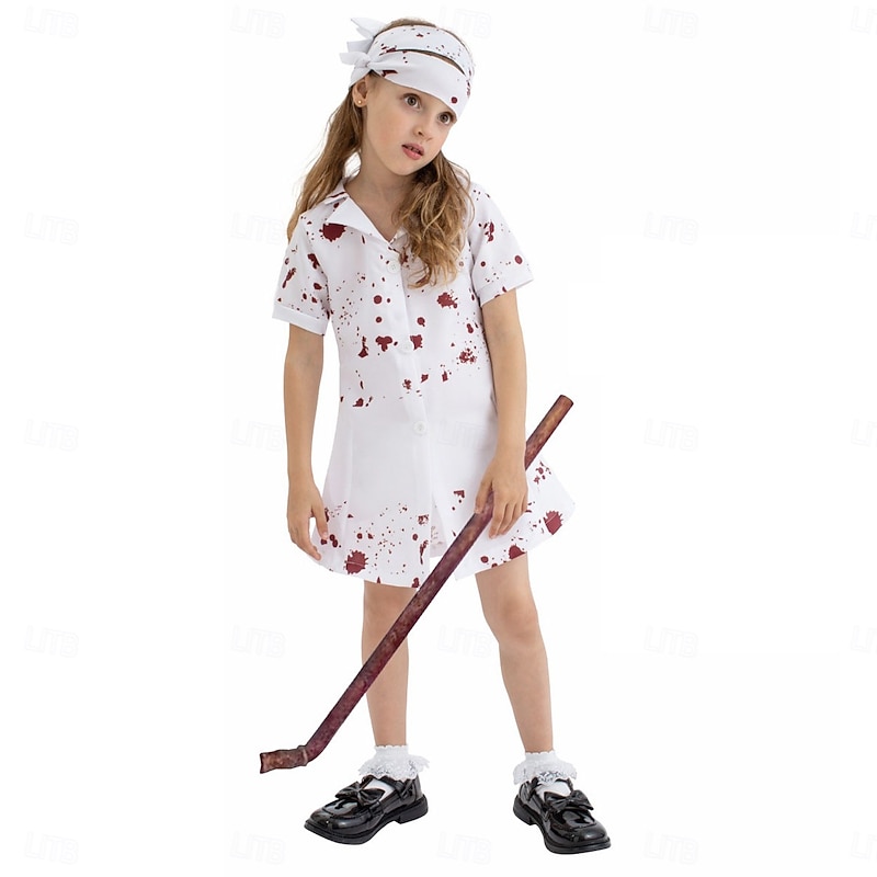 Zombie Nurse Halloween Dress Fancy Costume Silent Hill Horror Scary Costume Kid's Girls' Halloween Carnival Performance Party Easy Halloween Costumes Dress Up