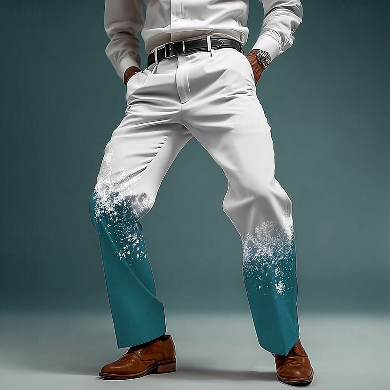 Christmas Men's Snowflake Gradient Color Christmas Costume Trousers Dress Pants Suit Pants Mid Waist Casual Dailywear Holiday Streetwear Relaxed Fit Flat Front Dress Pants with Side Pockets Spring2