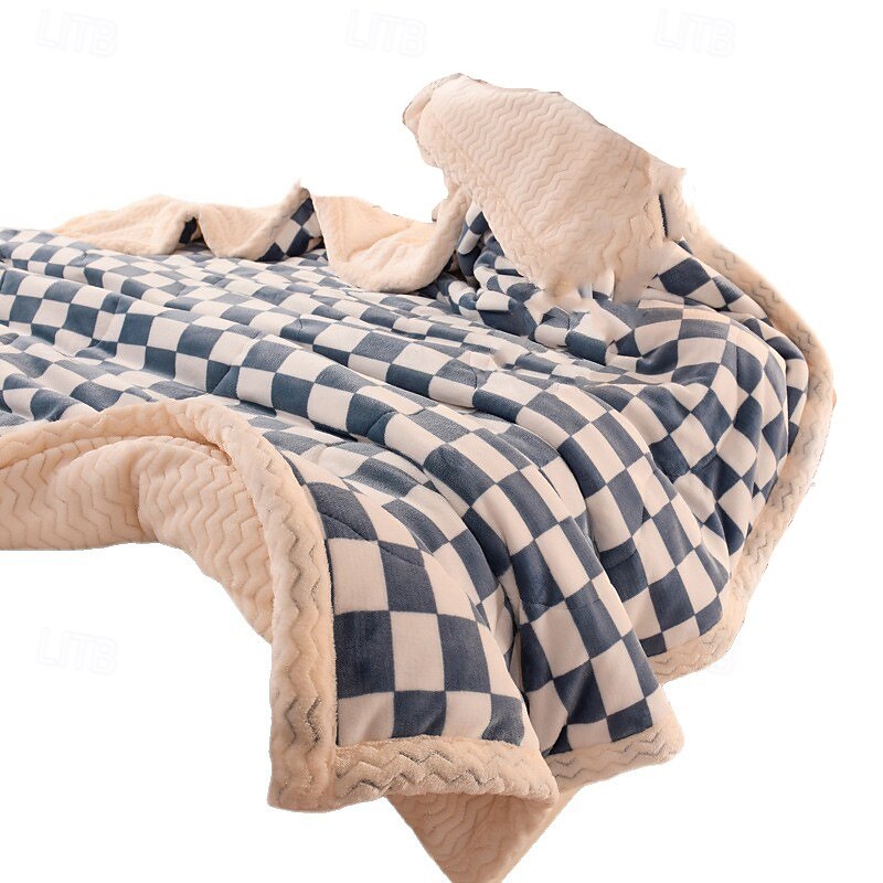 Thick 3-Layer Quilted Milk Velvet Blanket with Printed Design, Soft Cozy Nap Throw for Office, Bed, or Gift, Winter Warm Cover2
