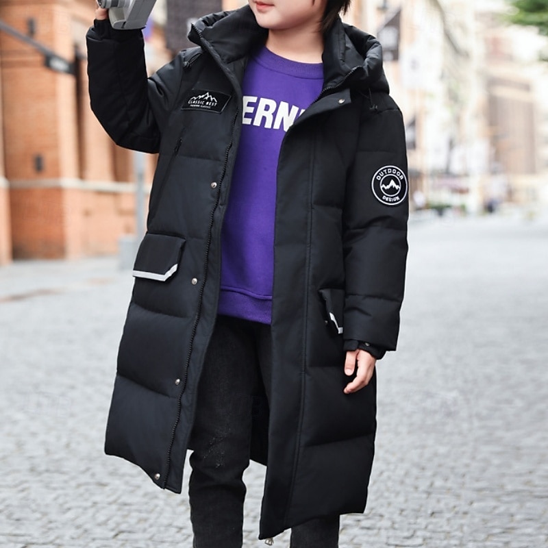 Kids Unisex Down Jacket Outdoor Jacket Puffer Jacket Outerwear Solid Color Long Sleeve Keep Warm Windproof Coat Outdoor Daily Basic Black Red Green Fall Winter 4 years+4