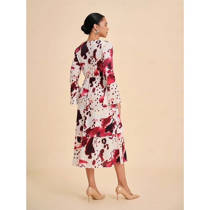 Women Female Casual Dress Burgundy Long Sleeve Short Sleeves Summer Spring All Seasons V Neck Elegant XS S M2