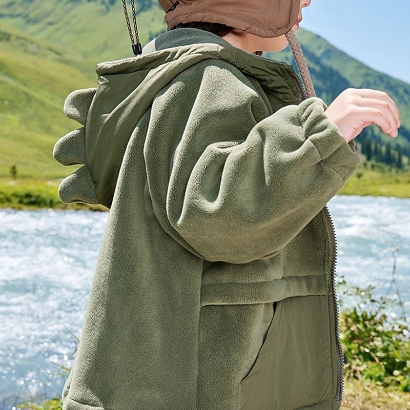 Kids Boys' Fleece Jacket Outdoor Jacket Coat Outerwear Solid Color Long Sleeve Zipper Pocket Comfort Keep Warm Soft Coat Outdoor Fashion Daily Green Spring Fall 4 years+3
