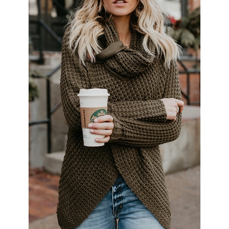 Women's Sweater Casual Soft Pure Color Ribbed Turtleneck Knitted Long Sleeve Regular Tops Knit Outdoor Daily Weekend Black Wine Fall Winter2