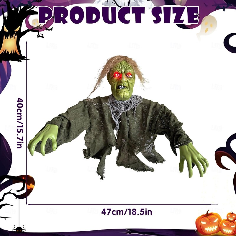 Halloween Decoration Outdoor Zombie Groundbreaker, Animatronic Luminous Halloween Zombie with LED Light Flashing Eyes, Scary Zombies, Horror Decoration for Outdoor Garden Lawn Haunted House Decoration2