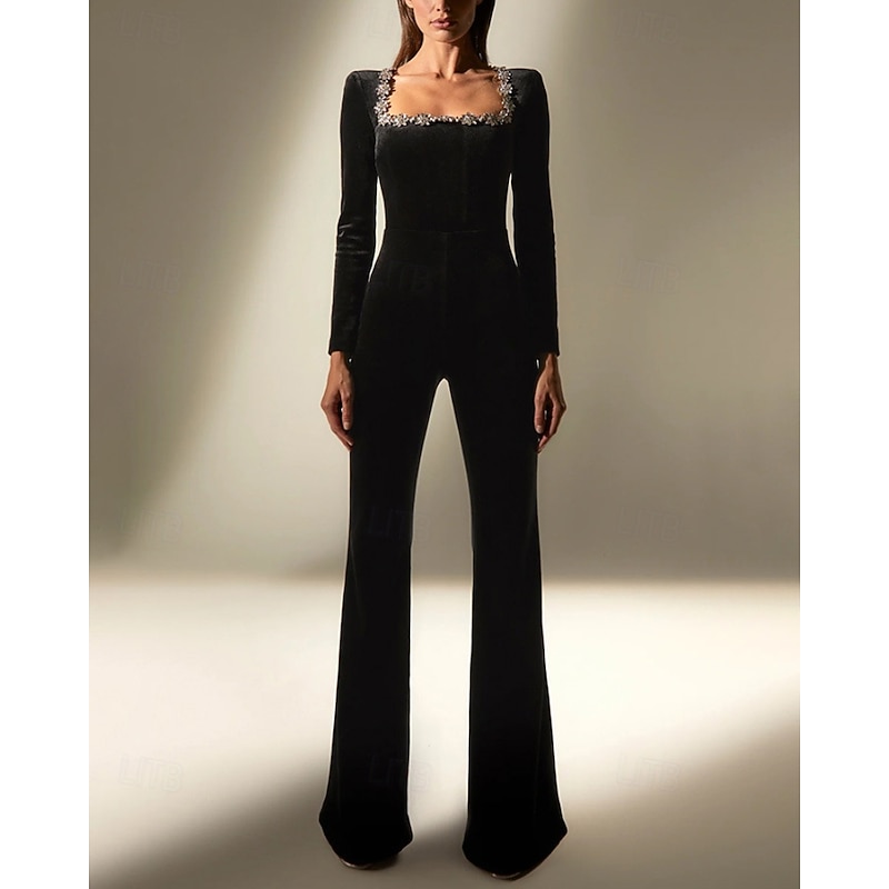 Women's Normal Jumpsuit Streetwear Solid Color Long Sleeve Square Neck Street Daily Regular Fit Black Fall